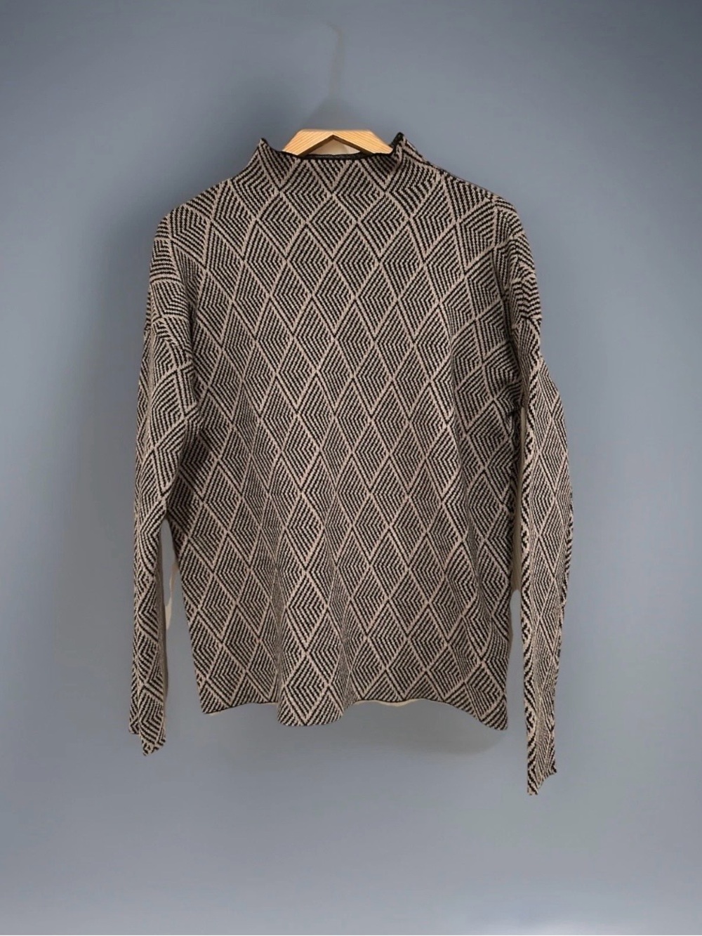 Halston Heritage Beige and Black Diamond Turtleneck Sweater
